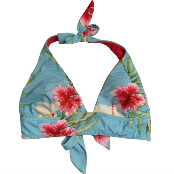 Athena Other - Tropical Bikini Top Swimwear Athena Blue Pink Hibiscus Hawaiian Women’s Sz 12